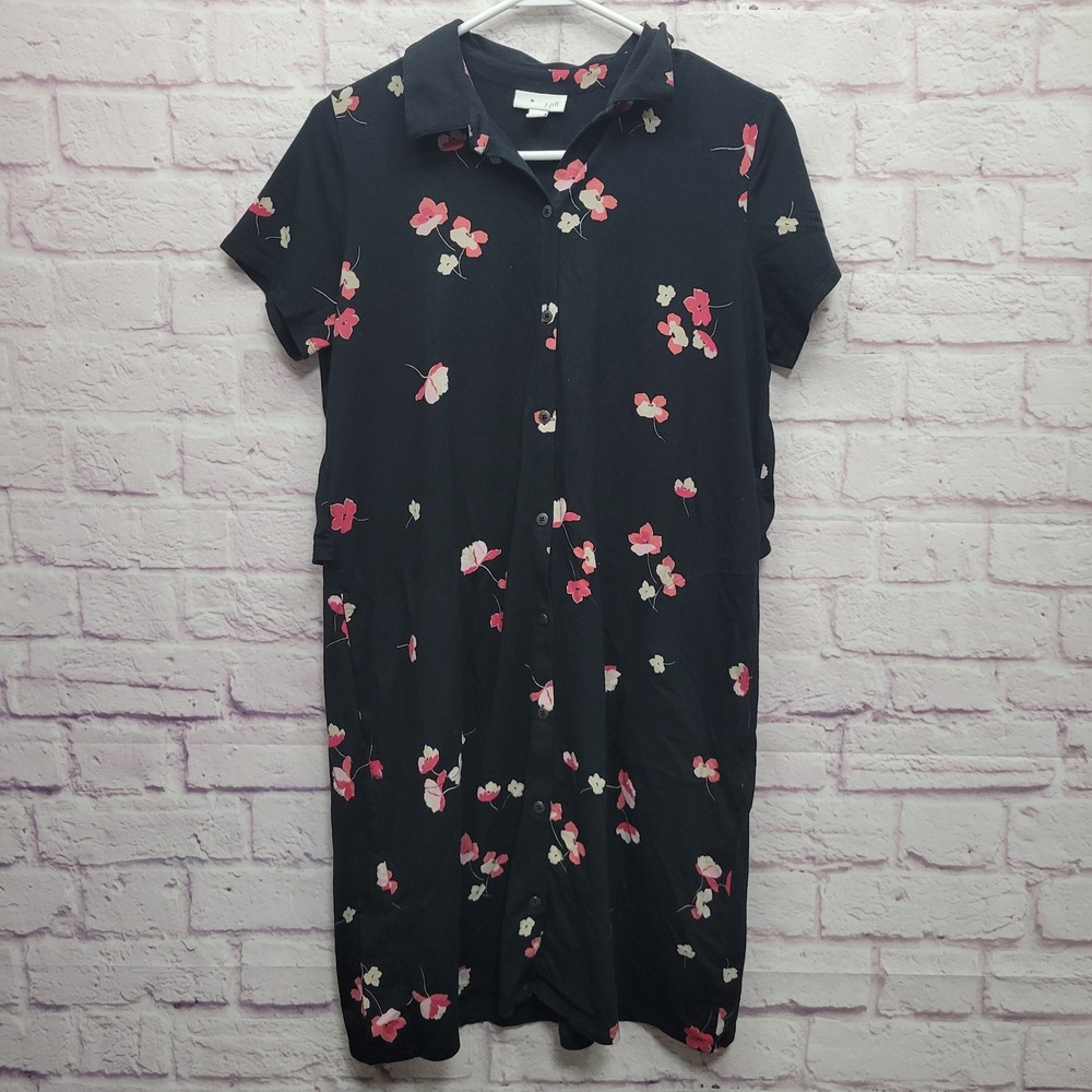 J Jill Button Front Ditsy Floral Shirt Dress Sz SP Stretchy Cottage Boho Granola